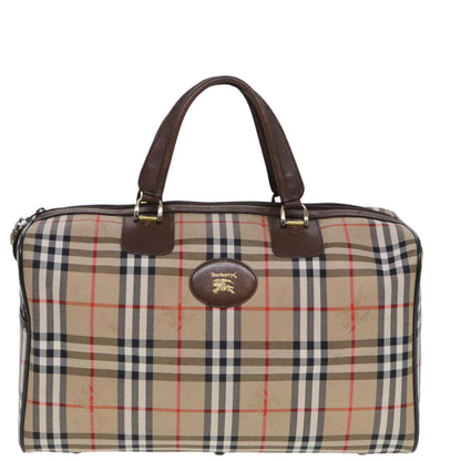BURBERRYSs Nova Check Boston Bag Canvas Beige Auth ac3072