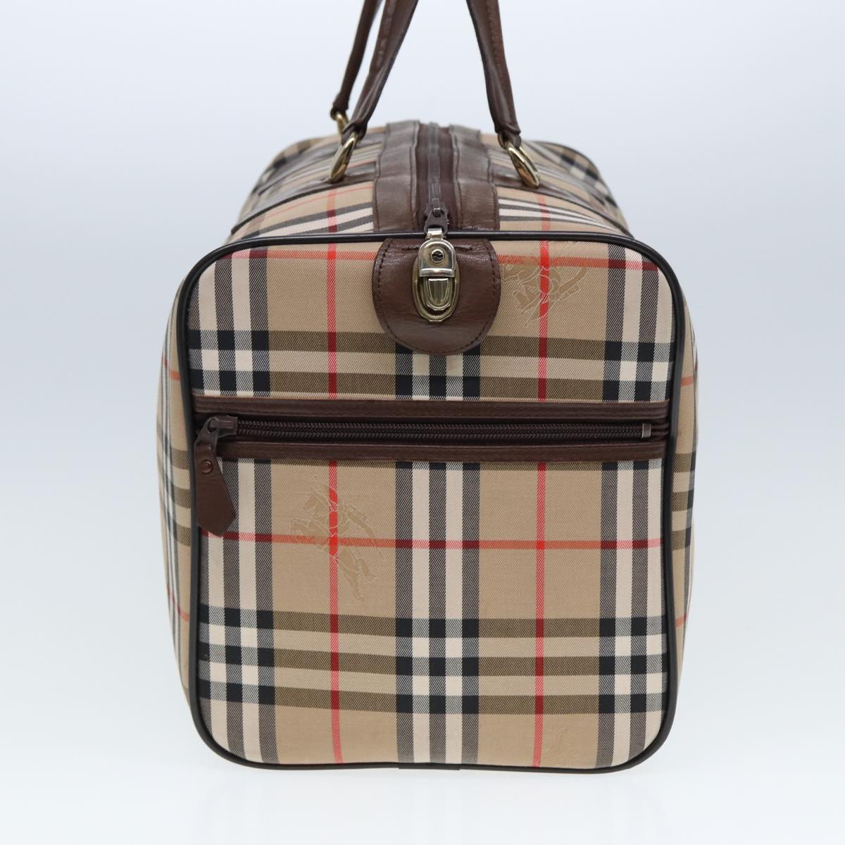 BURBERRYSs Nova Check Boston Bag Canvas Beige Auth ac3072