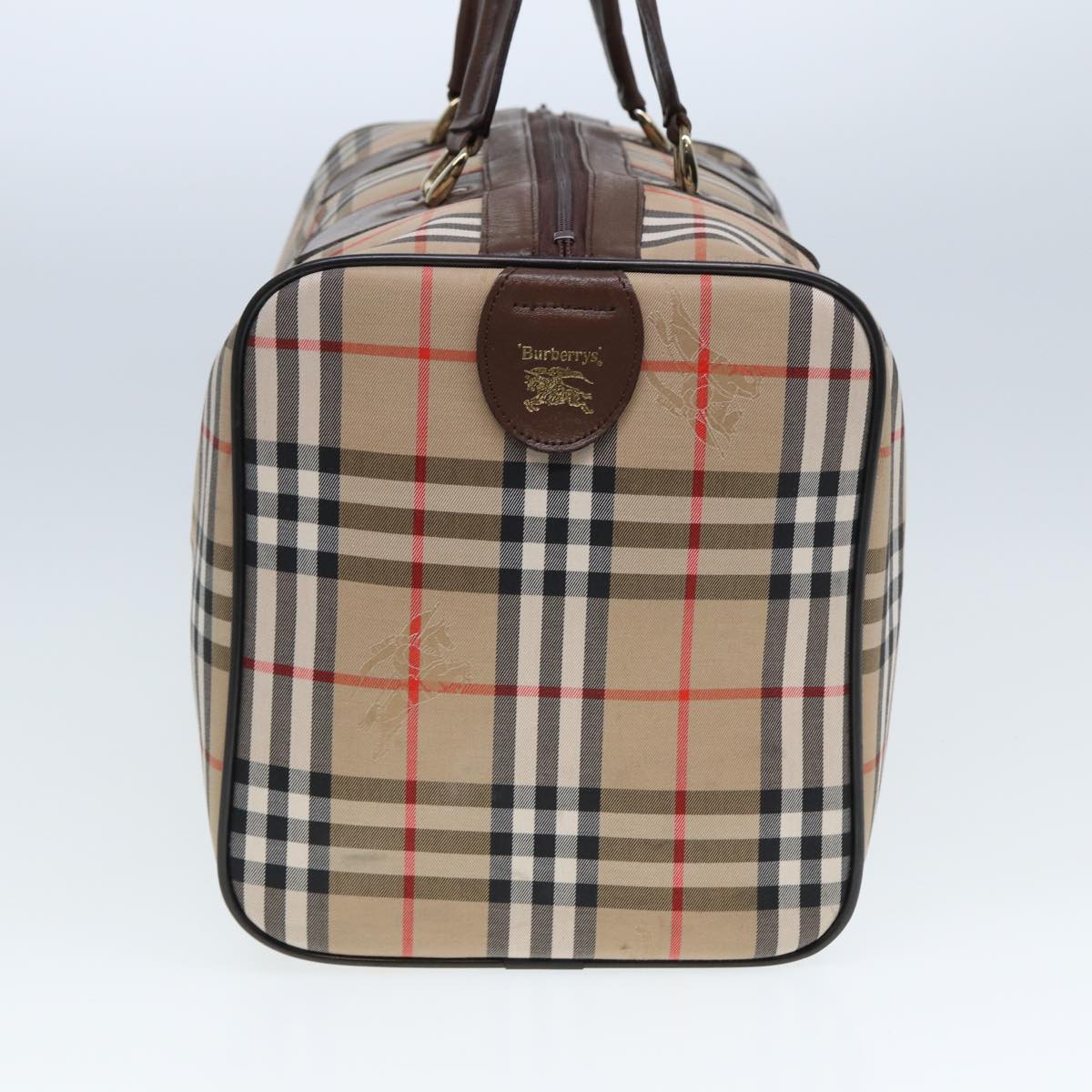 BURBERRYSs Nova Check Boston Bag Canvas Beige Auth ac3072