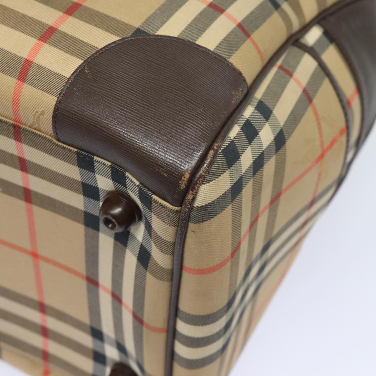 BURBERRYSs Nova Check Boston Bag Canvas Beige Auth ac3128
