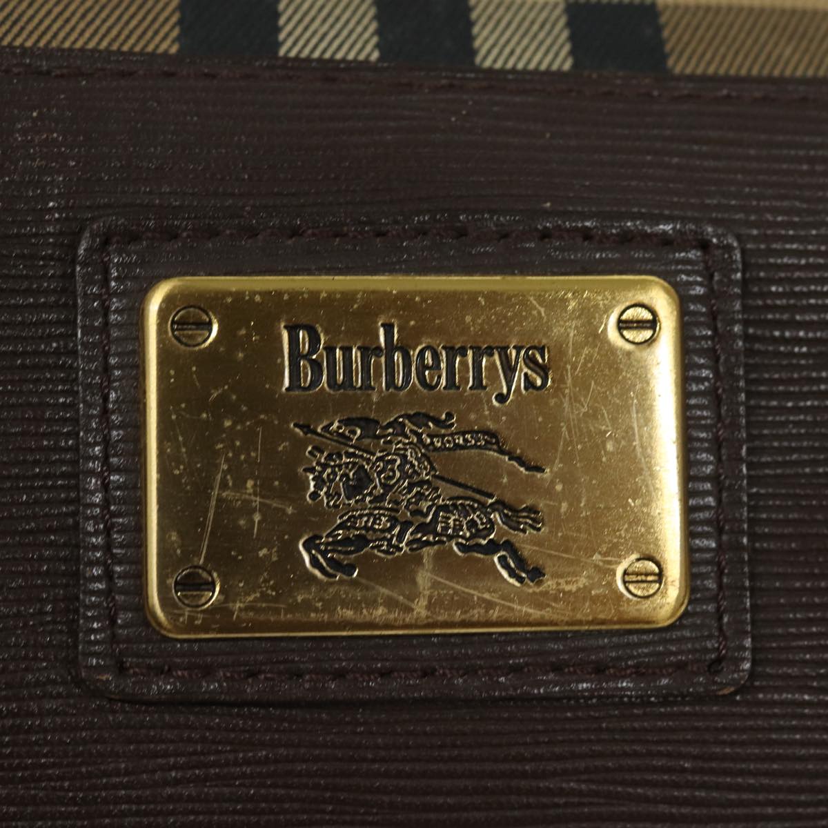 BURBERRYSs Nova Check Boston Bag Canvas Beige Auth ac3128