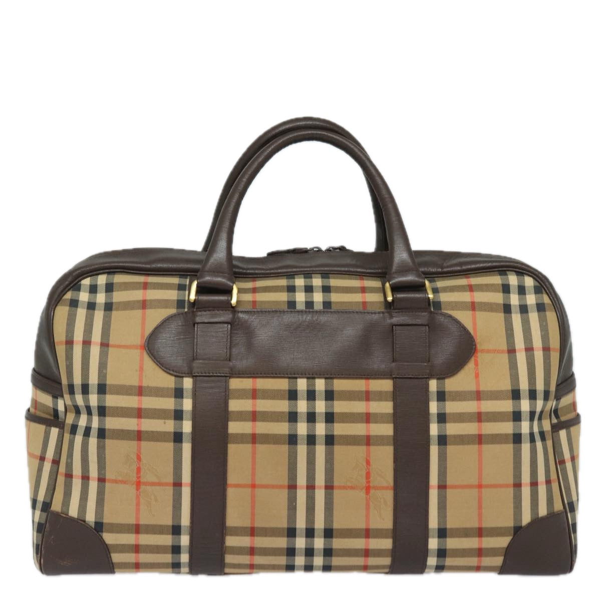 BURBERRYSs Nova Check Boston Bag Canvas Beige Auth ac3128