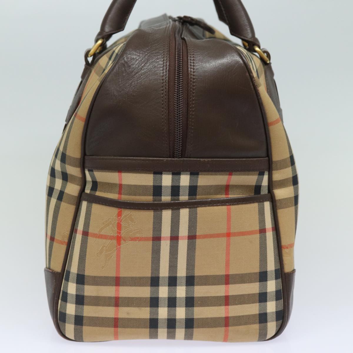 BURBERRYSs Nova Check Boston Bag Canvas Beige Auth ac3128