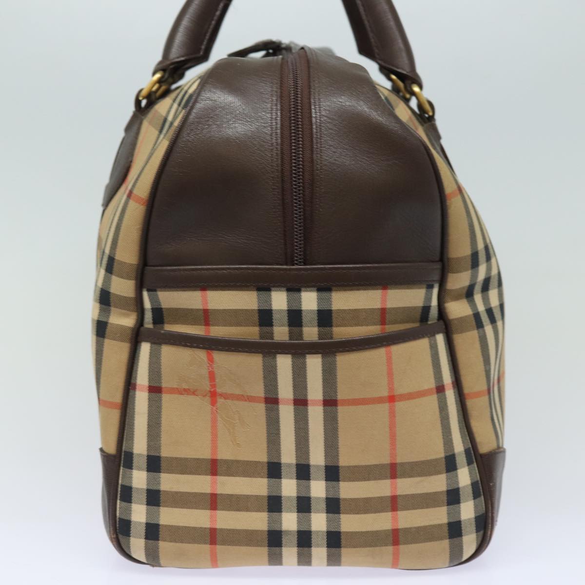 BURBERRYSs Nova Check Boston Bag Canvas Beige Auth ac3128