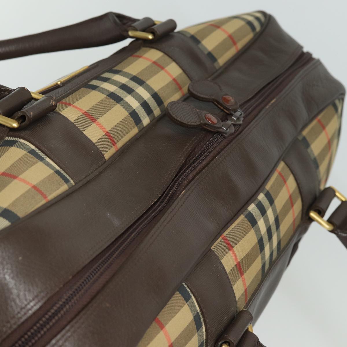 BURBERRYSs Nova Check Boston Bag Canvas Beige Auth ac3128