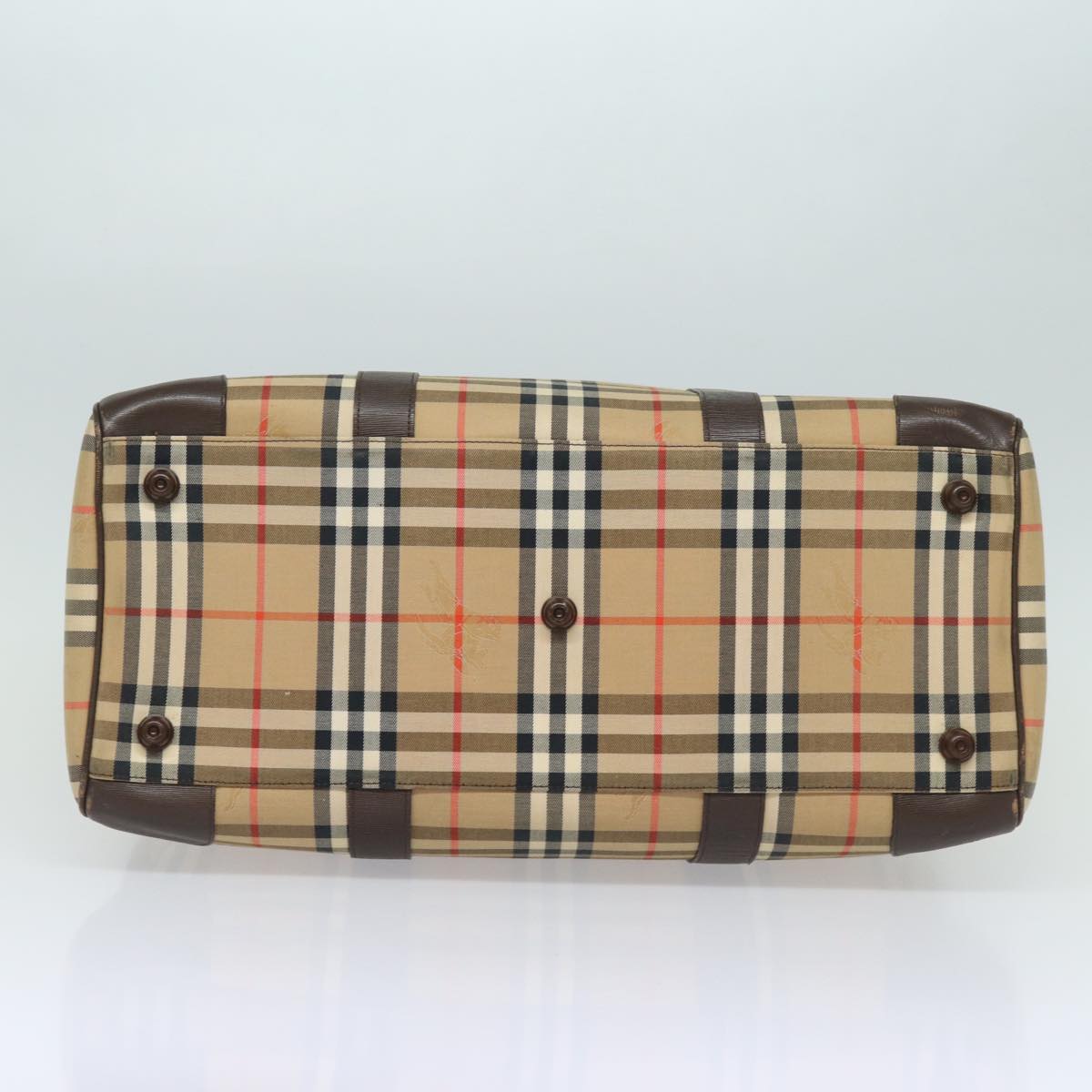 BURBERRYSs Nova Check Boston Bag Canvas Beige Auth ac3128