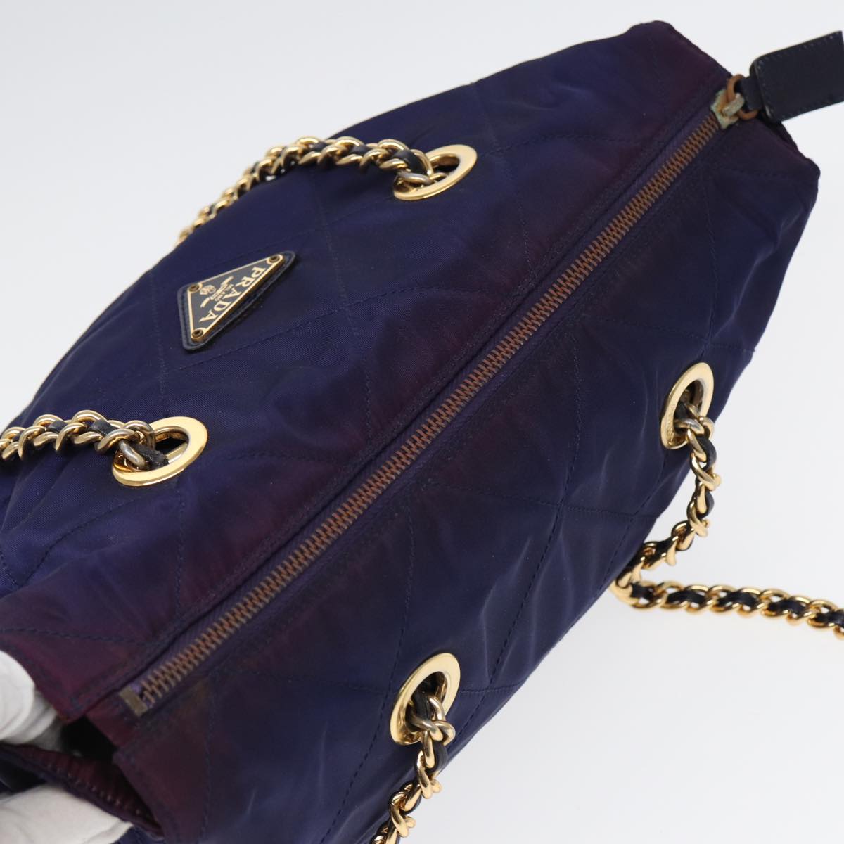 PRADA Chain Shoulder Bag Nylon Purple Auth ac3138