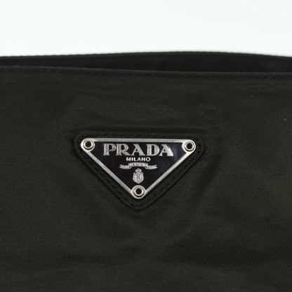 PRADA Tote Bag Nylon Khaki Silver Auth ac3198