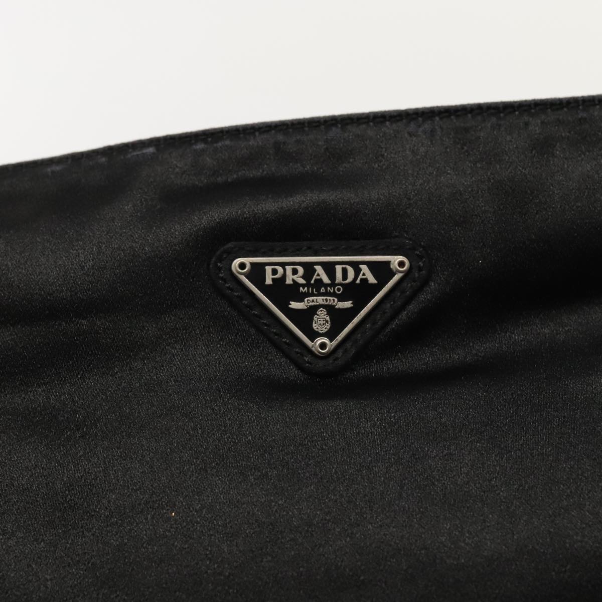 PRADA Shoulder Bag Satin Silver Black Auth ac3203