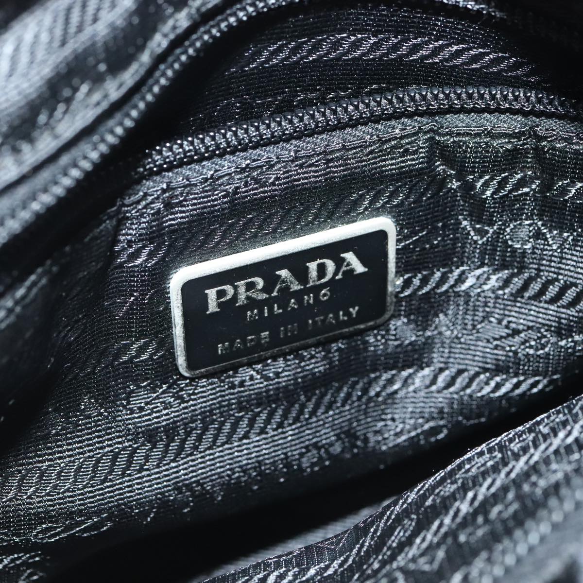 PRADA Shoulder Bag Satin Silver Black Auth ac3203