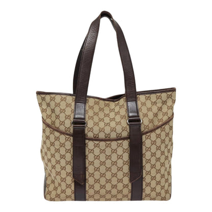 GUCCI GG Canvas Tote Bag Beige Silver 145971 Auth ac3208