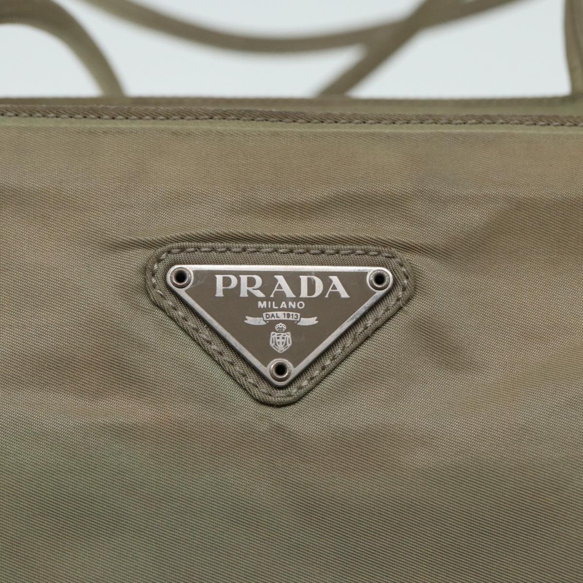 PRADA Tote Bag Nylon Beige Auth ac3213