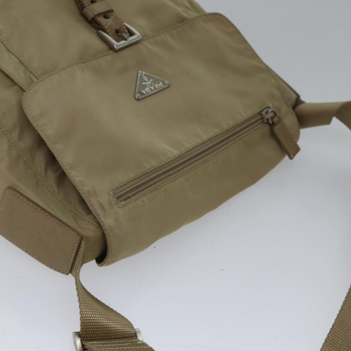 PRADA Shoulder Bag Nylon Beige Auth ac3250