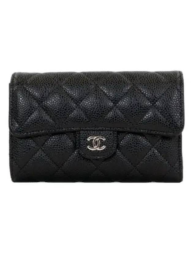 Classic Flap Wallet Grained Calfskin & Silver Black Chanel