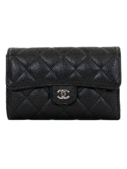 Classic Flap Wallet Grained Calfskin & Silver Black Chanel