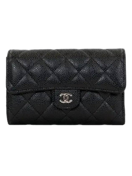 Classic Flap Wallet Grained Calfskin & Silver Black Chanel