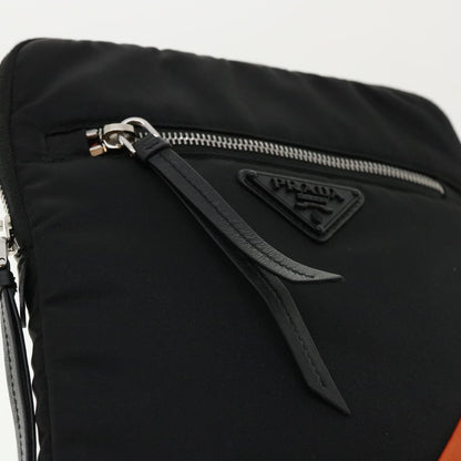 PRADA Clutch Bag Nylon Leather Black Orange Auth ac997