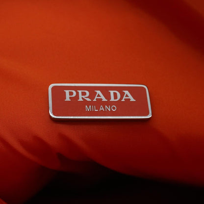 PRADA Clutch Bag Nylon Leather Black Orange Auth ac997