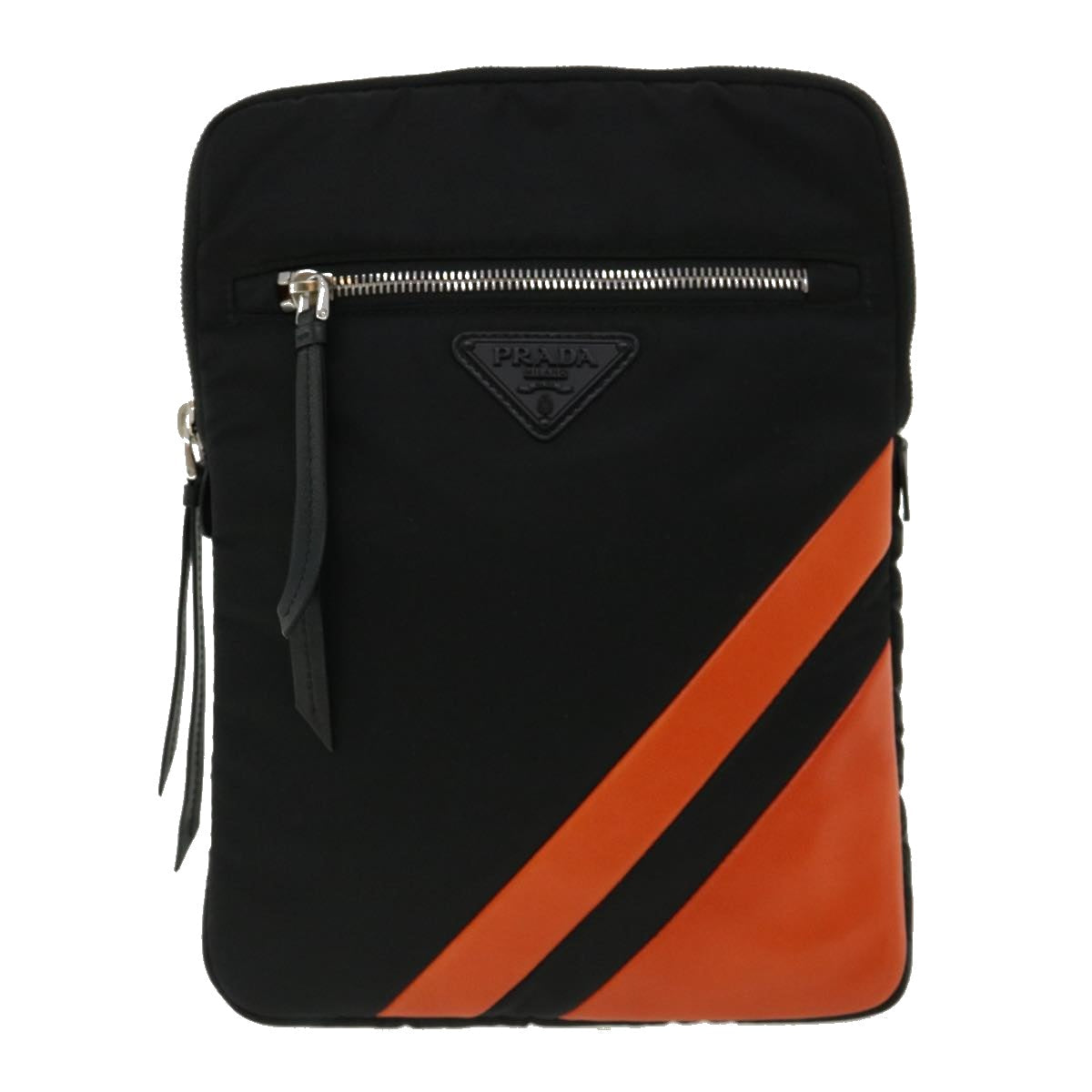 PRADA Clutch Bag Nylon Leather Black Orange Auth ac997