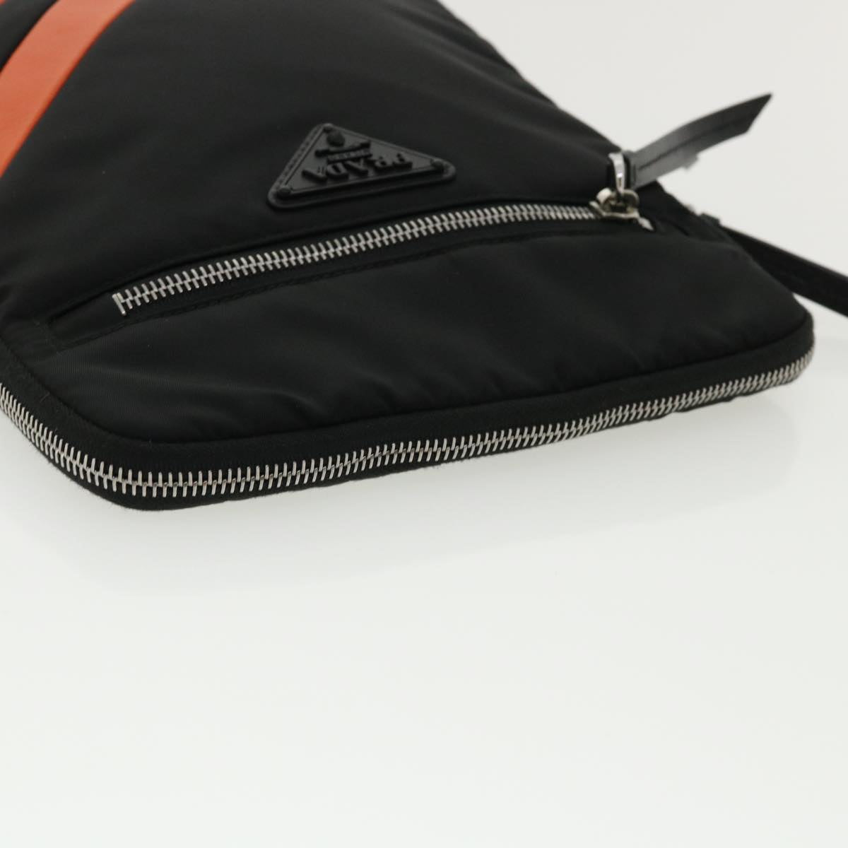 PRADA Clutch Bag Nylon Leather Black Orange Auth ac997