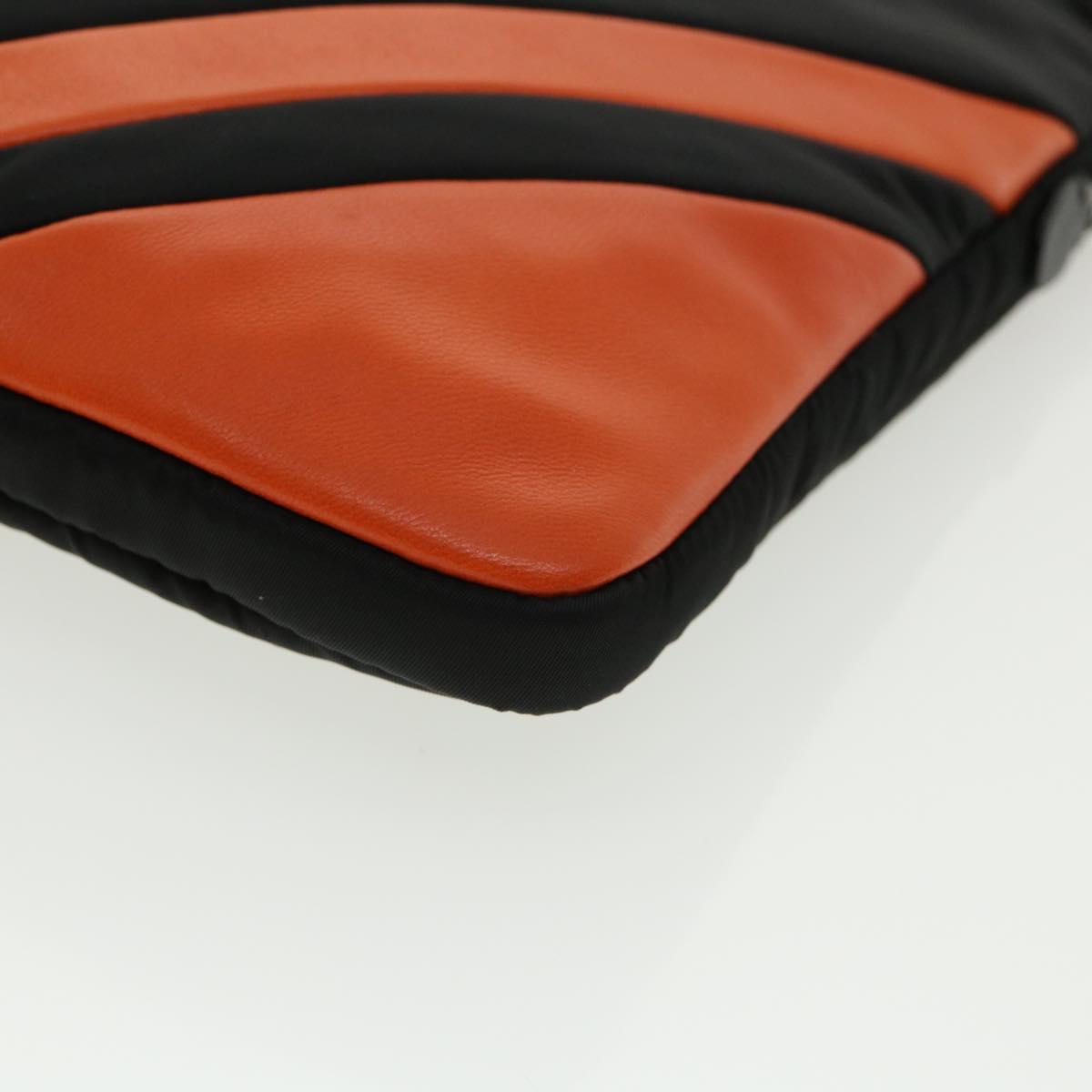 PRADA Clutch Bag Nylon Leather Black Orange Auth ac997