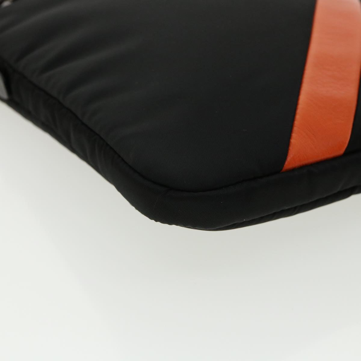 Prada Clutch Bag Nylon Leather Black Orange  ac997