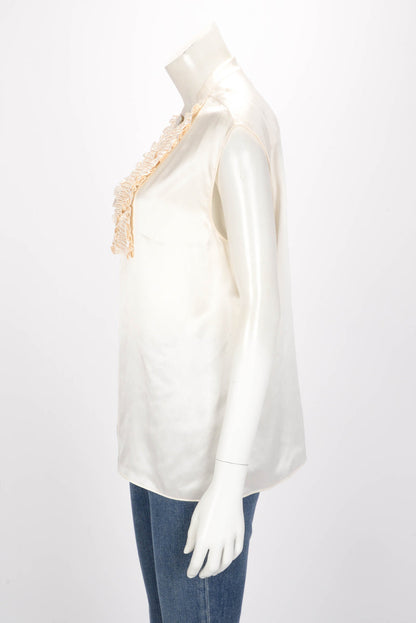 Chanel Ecru Silk Ruffled Sleeveless Top FR 40