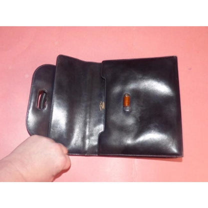 Gucci Vintage Pursesdesigner Purses Black With Tortoise Shell Lucite And Gold Accents Leather Satche