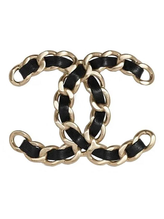 CC Logo Chain Metal Brooch Black Chanel