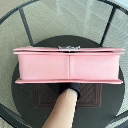 Boy New Medium 28CM Quilted Lambskin Sakura Pink Leboy Ruthenium Silver Hardware Series 20