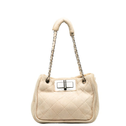 Chanel Mattress Logo Gold  Boar Chain houlder Bag Beige Sweater  CHANEL