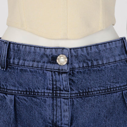 Chanel Blue Denim CC Pearl Embellished Wide Leg Jeans FR 50