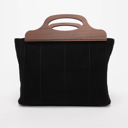 Prada Black Canvas Wood Handle Canapa Tote