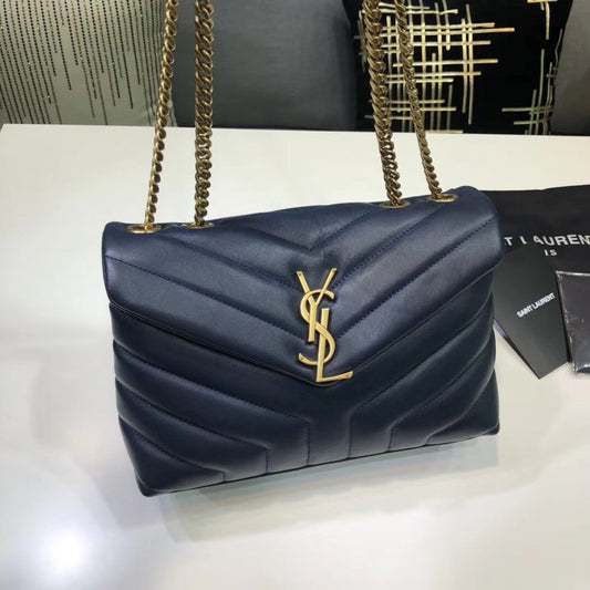 YSSL Loulou Small Chain Bag In Matelassé "Y" Blue For Women 9.8in/23cm YSL 494699DV7274147