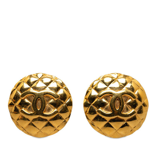 Chanel Gold-Plated Coco Mark Matelasse Vintage Earrings