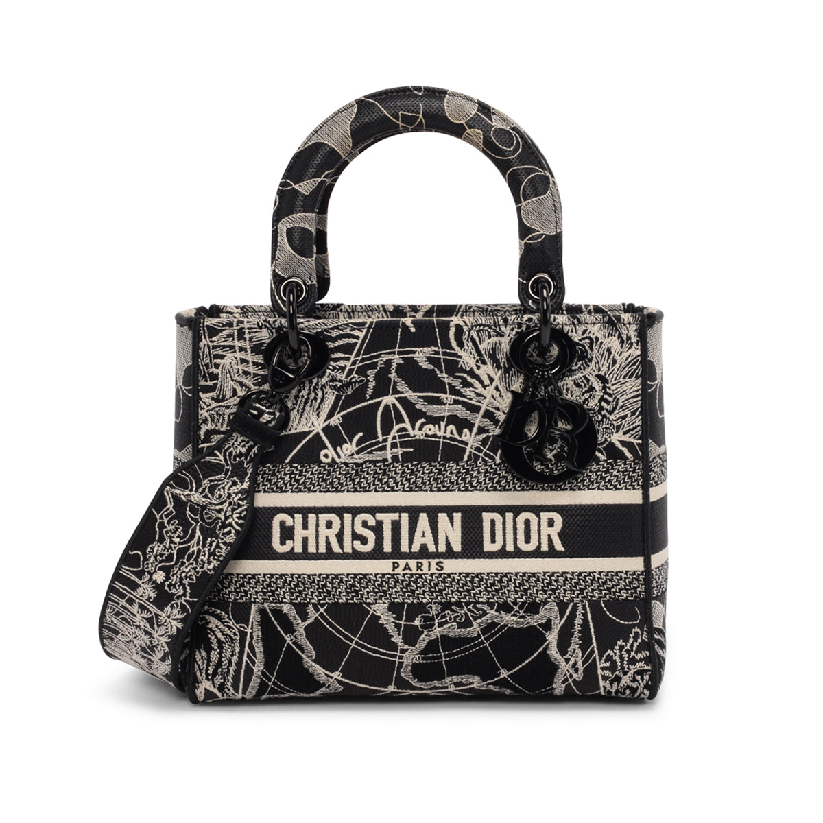 Dior Black & White Toile De Jouy Medium Lady D-Lite Bag