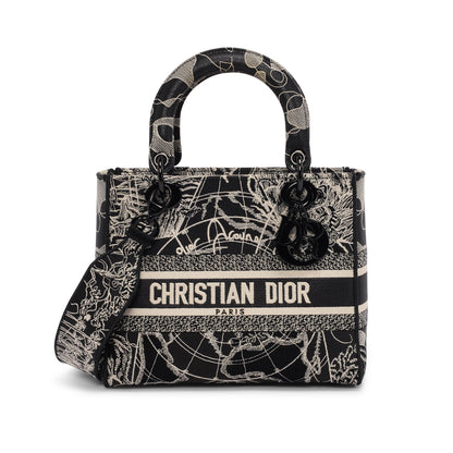Dior Black & White Toile De Jouy Medium Lady D-Lite Bag