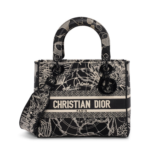 Dior Black & White Toile De Jouy Medium Lady D-Lite Bag