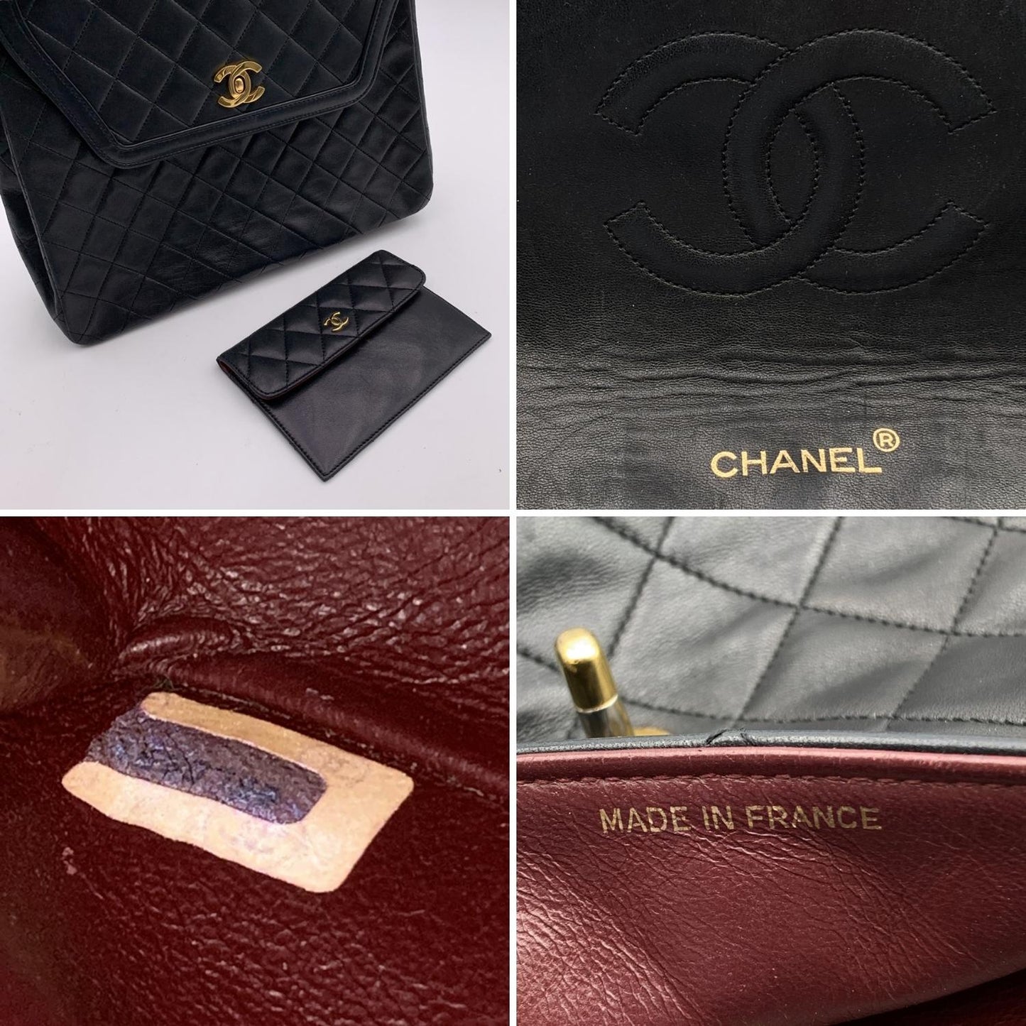 Chanel Vintage Black Quilted Trapeze Flap Shoulder Bag with Wallet