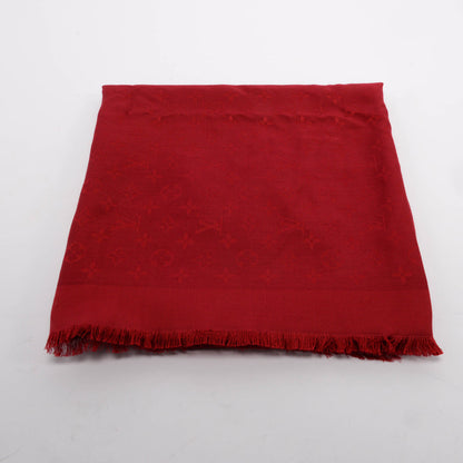 Louis Vuitton Red Silk & Wool Monogram Classic Fringed Shawl