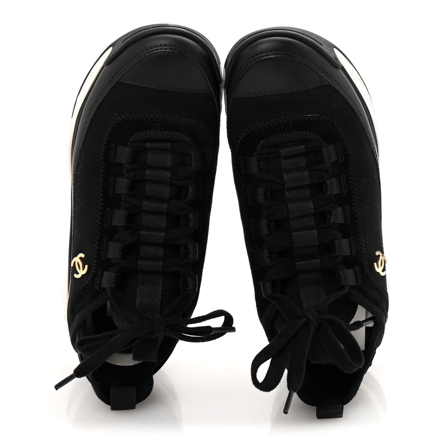 Velvet Calfskin Mixed Fibers CC Sneakers 36 Black