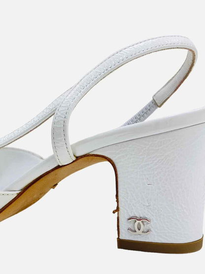 CHANEL White Cap Toe Slingbacks