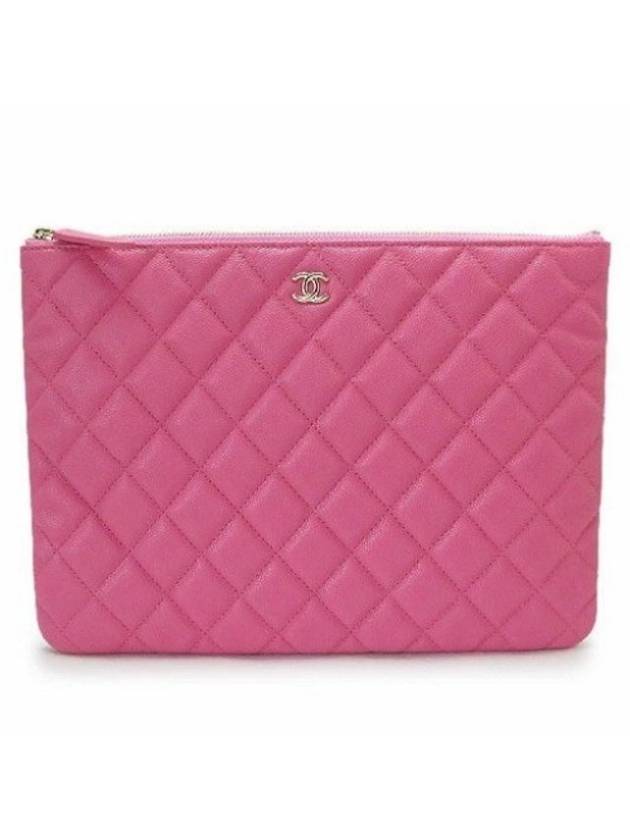 Classic Gold Logo Medium Caviar Clutch Bag Pink Chanel
