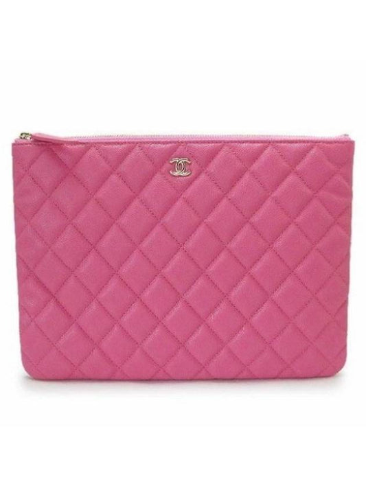 Classic Gold Logo Medium Caviar Clutch Bag Pink Chanel