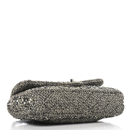 Tweed Quilted Mini Side Pearl Flap Bag Grey