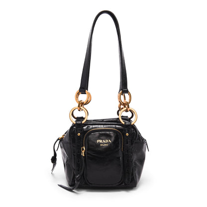 Prada Black Distressed Leather Dangle Mini Bag