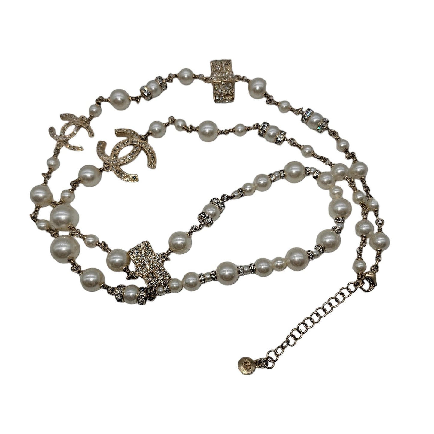 Chanel CC Faux Pearl and Crystal Long Necklace