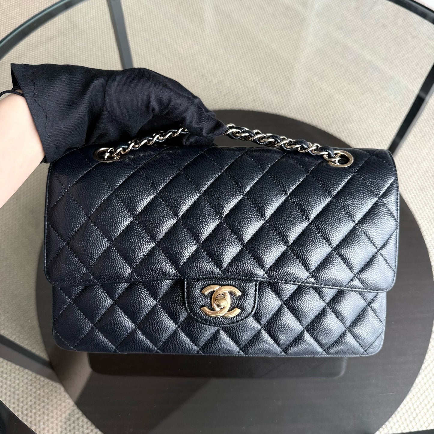 Chanel Classic Flap Medium - Caviar 25CM Quilted Mid-night Dark Blue Gold Hardware Series 28