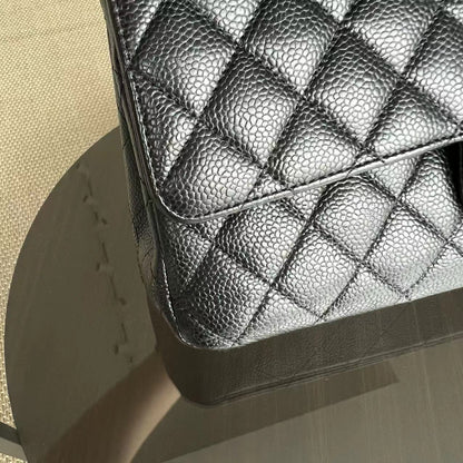 Caviar Medium Classic Flap Double Flap Quilted Black Golden Hardware Series 13