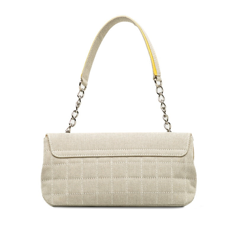 Chanel Cocomark Chocolate Bar Camellia Chain houlder Bag Beige Yellow Canvas Patent Leather Lady CHANEL